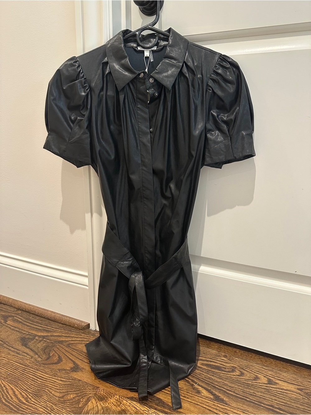 Tyler boe Faux Leather Puff Sleeve Shirt Dress in Black